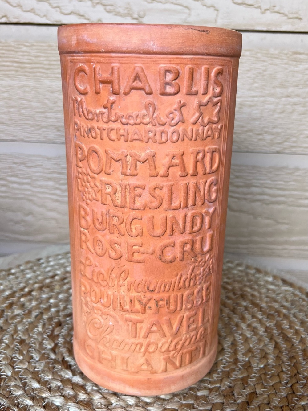 Embossed Terracotta Wine Vase - Orange Ceramic Décor